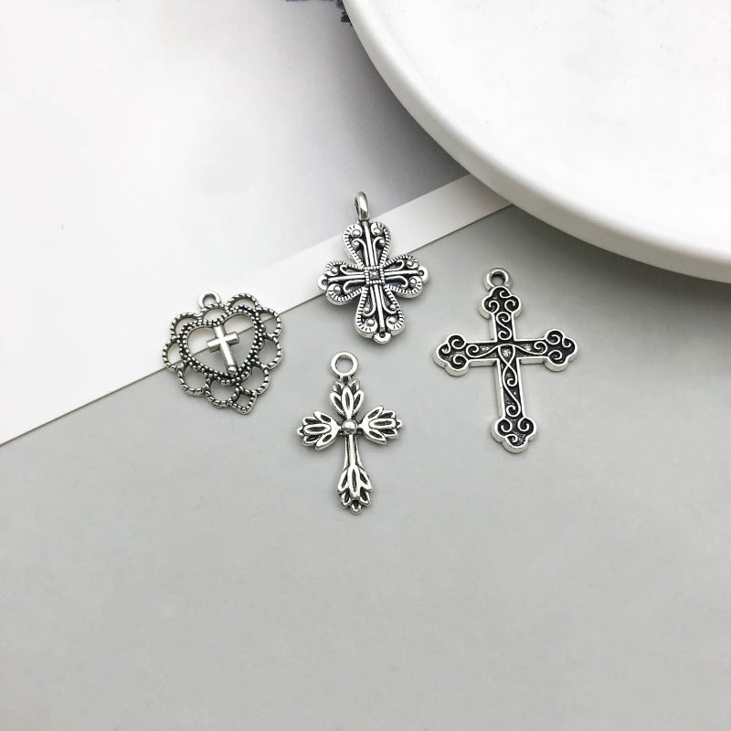 Wholesale 1 Antique Silver Alloy Cross Series Simulation Heart Cross DIY Pendant